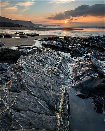 Seawork and strata, The Strangles, Cornwall.