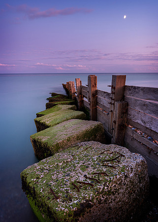 Sea defences at twilight.